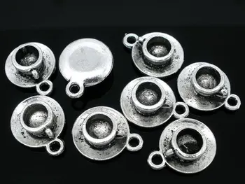 Nemokamas pristatymas 100vnt Antikvarinis sidabro atspalvio kavos / arbatos puodelis Žavesio pakabukai 19x15mm papuošalų radiniai J0232F