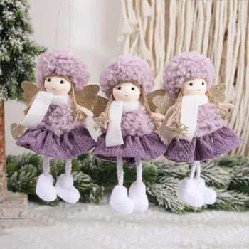 Naujos kalėdinės dekoracijos Miela violetinė pūkuota skrybėlė Angelas Mergaitė Mergaitė Vaikų dovana Kalėdų eglutės pakabukas