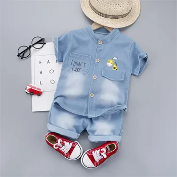 Nauji vasaros kūdikių berniukų džinsiniai drabužiai Vaikiški laisvalaikio marškiniai trumpomis rankovėmis Šortai 2Vnt/komplektai Vaikiška sportinė apranga Mažylis Madingi drabužiai