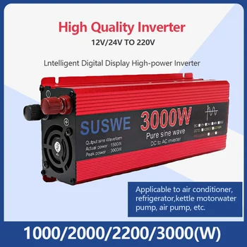 1000W/2000W/3000W Nešiojamasis automobilio galios keitiklis Pure Sinus Wave Inverter DC 12V 24V į AC 220V įtampos keitiklis