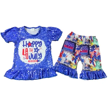 Didmeninė prekyba Mergaičių drabužiai Liepos 4 d. Vasaros 4 d. Trumpomis rankovėmis Madingi marškiniai Žirgų saulėgrąžų šortų komplektai