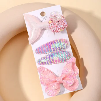 4vnt./set Girls Sequin Fish Tail Butterfly Hairpins Children Kids BB Hair Clips Barrettes Baby Accessories Hairclip Headpiece Gift