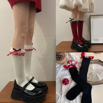 Moterys raukinių nėrinių apdaila Žieminės šiltos kojinės Kalėdinės peteliškės Princesės kojinės