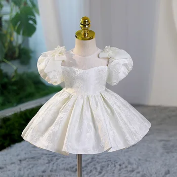 2024 Mergaitės gimtadienio suknelė Princesės vakarinės suknelės mergaitėms Vaikai Baltas raštas Karoliukų kamuolinis chalatas Mažyliai Krikštynų kostiumas