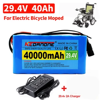 24V 7S3P 40Ah 29.4V akumuliatorius 18650 ličio jonų baterija su 40A balansu BMS elektriniam dviračiui Paspirtukas elektrinis vežimėlis + įkrovimas
