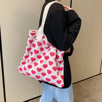 Širdies raštas Megztas moteriškas krepšys Y2K Eko krepšys Korėjos pirkėjas Nėrimo virvė Pečių krepšys Mezgimo rankinė Prašmatnus studentiškas šoninis krepšys