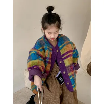 Korėjiečių mergaitės spalvos Mao Mao paltas Vaikiškas paltas Žieminis naujas laisvalaikio laisvas paminkštintas paltas Viršutiniai drabužiai Vaikiški drabužiai