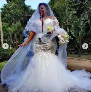 Afrikos moterų valties kaklas plius dydis Princesės undinės vestuvinė suknelė Vestuvinės suknelės su traukiniu 2024