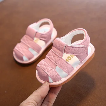 Baby Sandals Summer Boys Girls Shoes Toddler Clove First Walker Shoes Closed Toe Anti-Slip Kids Shoes with Sound CSH1524