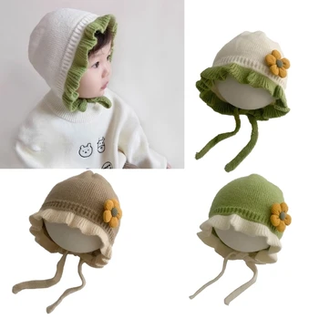 Soft Warm Baby Girl Beanie Nėrinių apipjaustyta ausinių kepurė, skirta apsaugai nuo šalto oro