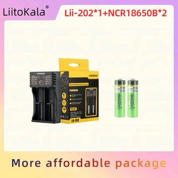 LiitoKala Lii-202 USB 18650/26650 išmanusis įkroviklis + 2vnt NCR18650B 3.7v 3400mah 18650 ličio įkraunama baterija žibintuvėliui