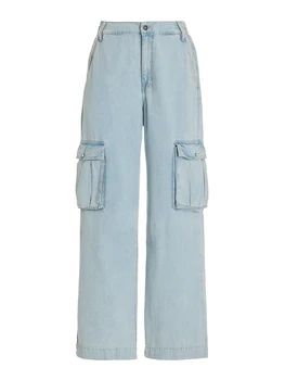 Women s Sky Blue Baggy Low-Rise Jeans Y2K Wide Straight Leg Denim Pants with Multi Pockets Teen Streetwear Pund