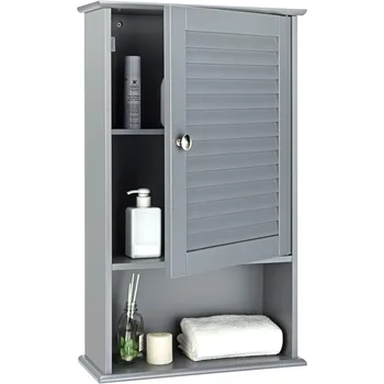 Tangkula medicinos spintelė, sieninė vonios spintelė Vienų durų medinė vonios kambario sieninė spintelė (pilka/balta)pasirinktinai