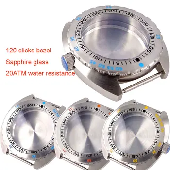 Prabangus 20ATM vandeniui atsparus nerūdijančio plieno 42 mm laikrodžio dėklas Safyro stiklas tinka NH35A NH36A NH34 120 paspaudimų varžto karūna
