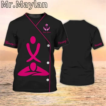 Masažo terapeutas 3D Visi spausdinti marškiniai Individuali masažo uniforma Juodi rožiniai marškinėliai Vyrai Moterys Gatvės drabužiai Unisex Tee Tops