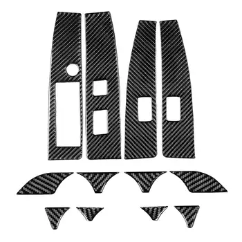12 vienetų Anglies pluošto automobilio durų jungiklio valdymo pulto dangtelio lipdukas Langų pakėlimo valdymo skydelio lipdukas, skirtas 