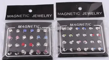 nemokamas pristatymas 48vnt 3/5mm mix spalvos magnetas apskritimas krištolo auskarai magnetiniai auskarai netikras ausų smeigtukas