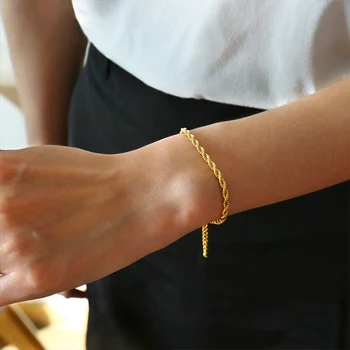3MM Susuktos virvės grandinėlės apyrankė moterims Aukso spalvos nerūdijančio plieno apyrankė Reguliuojama riešo papuošalų mergaičių dovanos