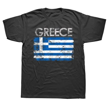 Funny Vintage Greece Greek Flag Pride Marškinėliai vyrai Medvilniniai gatvės drabužiai Trumpomis rankovėmis marškinėliai moterys Vasaros stiliaus marškinėliai Vyriški drabužiai