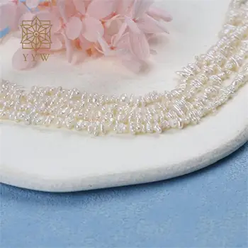 Kultivuotas barokinis natūralus gėlavandenis baltas 3-4 mm perlų karoliukai, parduodami už 36-38 cm sruogą papuošalų gamybai 