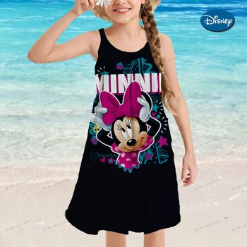 Disney Mickey Mouse Baby Girls' Dress Summer Fashion Preschool Children's Clothing Beach Dress Children's Clothing 3-16 Y