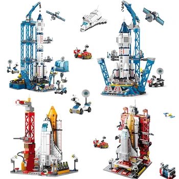 Model Building Blocks Kosminių raketų paleidimas Miestas Aerokosminė stotis Pervežimo laivas Astronautų kaladėlės Žaislai