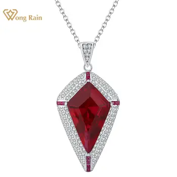 Wong Rain Vintage 925 Sterling Silver 16*26 MM Triangle Ruby Emerald High Carbon Diamond Gemstone Pakabukas Kaklo papuošalai Smulkūs papuošalai