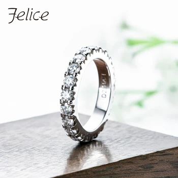 Felice 3mm Moissanite Eternity Wedding Band Ring 18K Gold Plated Silver D Color Lab Diamond Ring moterims su Cer papuošalais