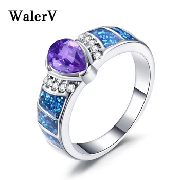 WalerV Moterims Nustatykite mados papuošalų žavesį Aukštos kokybės cirkonio žiedai Imitacija Mėlyna ugnis Opalas Violetinis Krištolo akmens žiedas