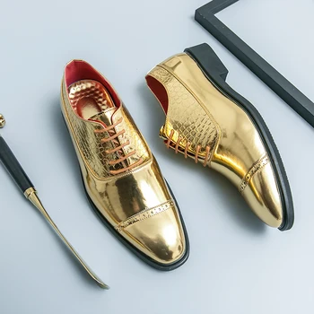 Nauji vyriški laisvalaikio batai Klasikiniai reljefiniai auksiniai patentuoti odiniai batai Patogūs dalykinės suknelės batai Man Loafers plius dydis 38-46