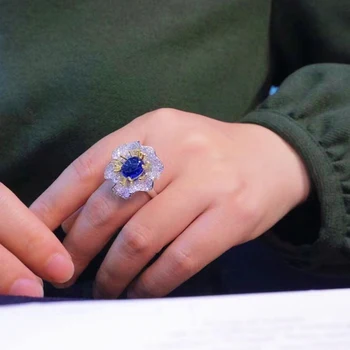 Gėlių žiedas Mėlyna spalva moterims Puikūs papuošalai Elegantiška romantiška moteriška dovana 925Sterling sidabras su kubiniu cirkonu nemokamas pristatymas
