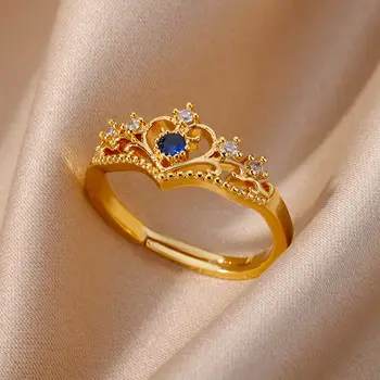 Princesės karūnos žiedai merginoms Klasikinis reguliuojamas nerūdijančio plieno žiedas Prabangus vestuvių estetika Jewerly 2023 Nemokamas pristatymas