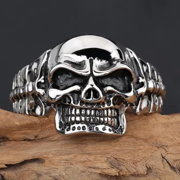 Heavy Silver Black Color Punk Skull Vyriški kirpčiukai 100% 316L nerūdijančio plieno liejimo rankogalių banglentės apyrankė
