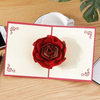 Popierinis trimatis rožių sveikinimo atvirukas Tuščiaviduris lazerinis drožyba Pop Up gėlių kortelė 3D Valentino dienos sveikinimo atvirukas Vyras