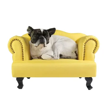 Prabangūs naminių gyvūnėlių baldai Minkšta sofa šuniui Patogi odinė naminių gyvūnėlių lova su mediniu rėmu
