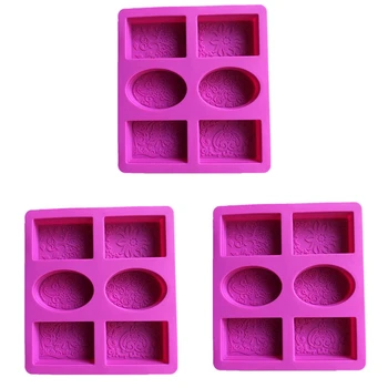 3X silikoninė muilo forma muilo gamybai 3D 6 formos Ovalus stačiakampis Muilo pelėsiai Rankų darbo amatų gėlės Vonios muilo forma