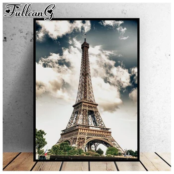 FULLCANG Eifelio bokštas Peizažinis deimantų dažymas pilno gręžimo cirkonio siuvinėjimo pardavimas 5d 