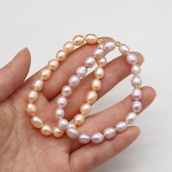 Ryžių karoliukai Natūralių perlų apyrankė moterims Nerūdijančio plieno grandinėlės ilgis 18+5cm Pearl Charm elastinių siūlų apyrankė Papuošalai