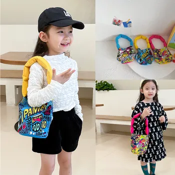 Fashion Kids Spalvinga aliejinė tapyba Kaušo formos piniginė Maža miela rankinė Mažos mergaitės Vieno peties krepšys