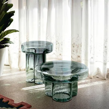 Dizainas Meno apvalus arbatos stalas Pilnas Šiaurės šalių paprastas mažas butas Gintaro žiedlapių stiklinis šoninis staliukas