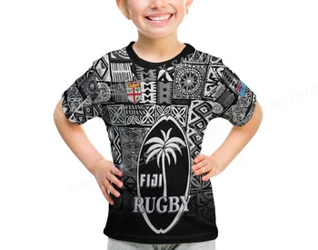 Fidžio regbis Polinezija Fidžis 7s, jo laikas 3D spausdinimas vaikams Vaiko dydžio marškinėliai Top Tee Trumpomis rankovėmis Summer Tshirt-1