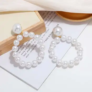 Elegantiški perlų geometriniai apvalūs auskarai moterims 2021 m. Tendencija Korėja Kabantys auskarai Merginos Saldūs papuošalai Hiperbolė Pendientes dovana