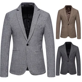 2023 Spring New Mens Blazer Jacket High-quality Business Casual Men's Clothing Men's Thousand Bird Grid Suit Jacket Size 4XL-M