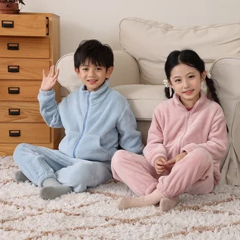 3-16 metų Vaikai Mergaitės Berniukai Ruduo Žiema Flanelinis Poliesteris Pižamos Naktiniai drabužiai Terminiai šilti miego drabužiai Pižamų komplektai Namų apranga