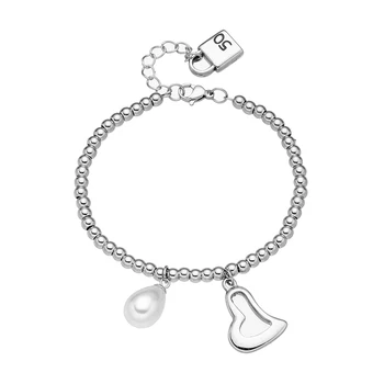 Fashion Ladies and Men's Silver Stainless Steel Love Sun Moon Pendant UNO 50 Lock Chain Beads Pearl Bracelet papuošalų dovana