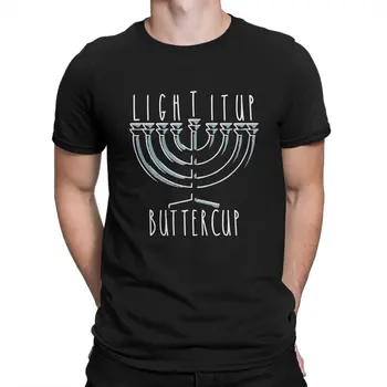 Vyrai apšvieskite jį Buttercup Funny Hanukkah Menorah Žydų marškinėliai Žydų Menora Šviesa Gryna medvilnė Drabužiai Vintažinės trumpos rankovės