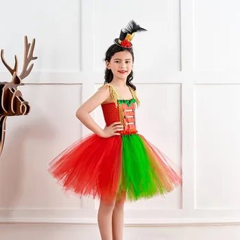 Toddler Kids Girl Nėrinių suknelė Kalėdinis kostiumas be rankovių Tinklelis Tutu suknelė Cosplay Performance Suknelės komplektas