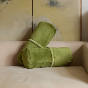 17 colių žalios bambuko formos kolonėlė pagalvė apvali lovos ritinys prašmatni pagalvėlė dekoratyvinė stuburo juosmens metimo retro namų sofa kėdės dekoras