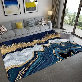 Marmurinis kilimas svetainei Nordic Abstract Deep Blue Gold Area Kilimėlis Svetainė Miegamasis Lovos kilimėlis Prabangus namų dekoravimo kilimėlis