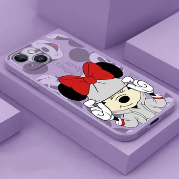 Disney Mickey Minnie pelės dėklas, skirtas Apple iPhone 14 Pro Max 13 11 12 XS MAX SE X 6 6S 7 8 Plus XR silikoninis kvadratinis skysčio dangtelis